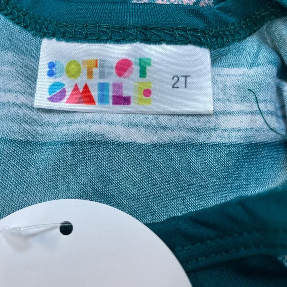 Dot Dot Smile Girls Teal‎ Stripe Print Ballerina Short Sleeve Dress Size 2T